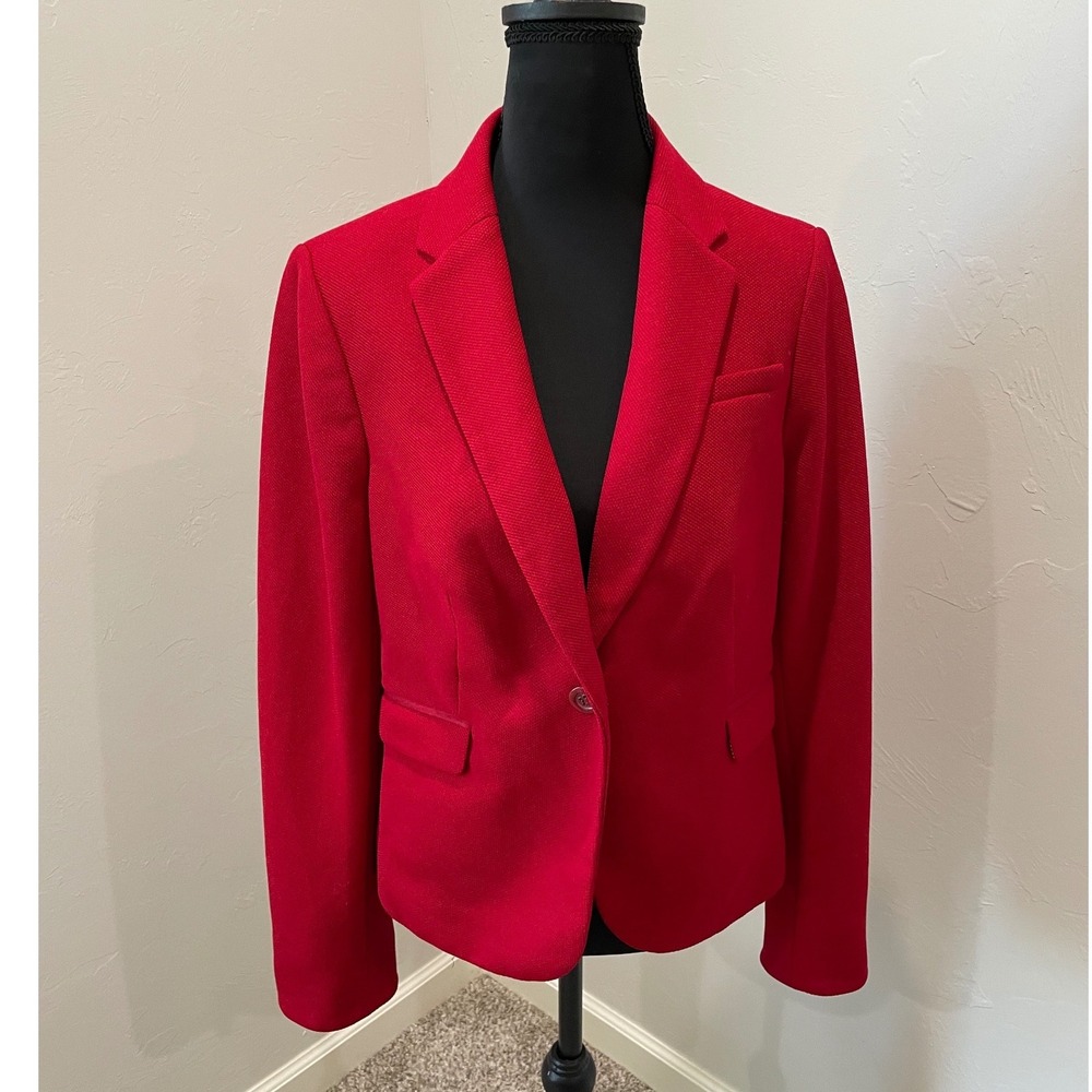 The Limited Red Textured Piqué Knit Single Button Blazer Jacket Medium